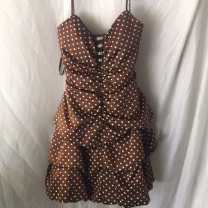 Brown and white polkadot backless party dress